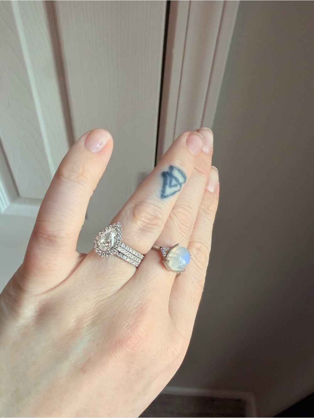 Silver Moonstone Cocktail Ring - White/Blue Iridescent